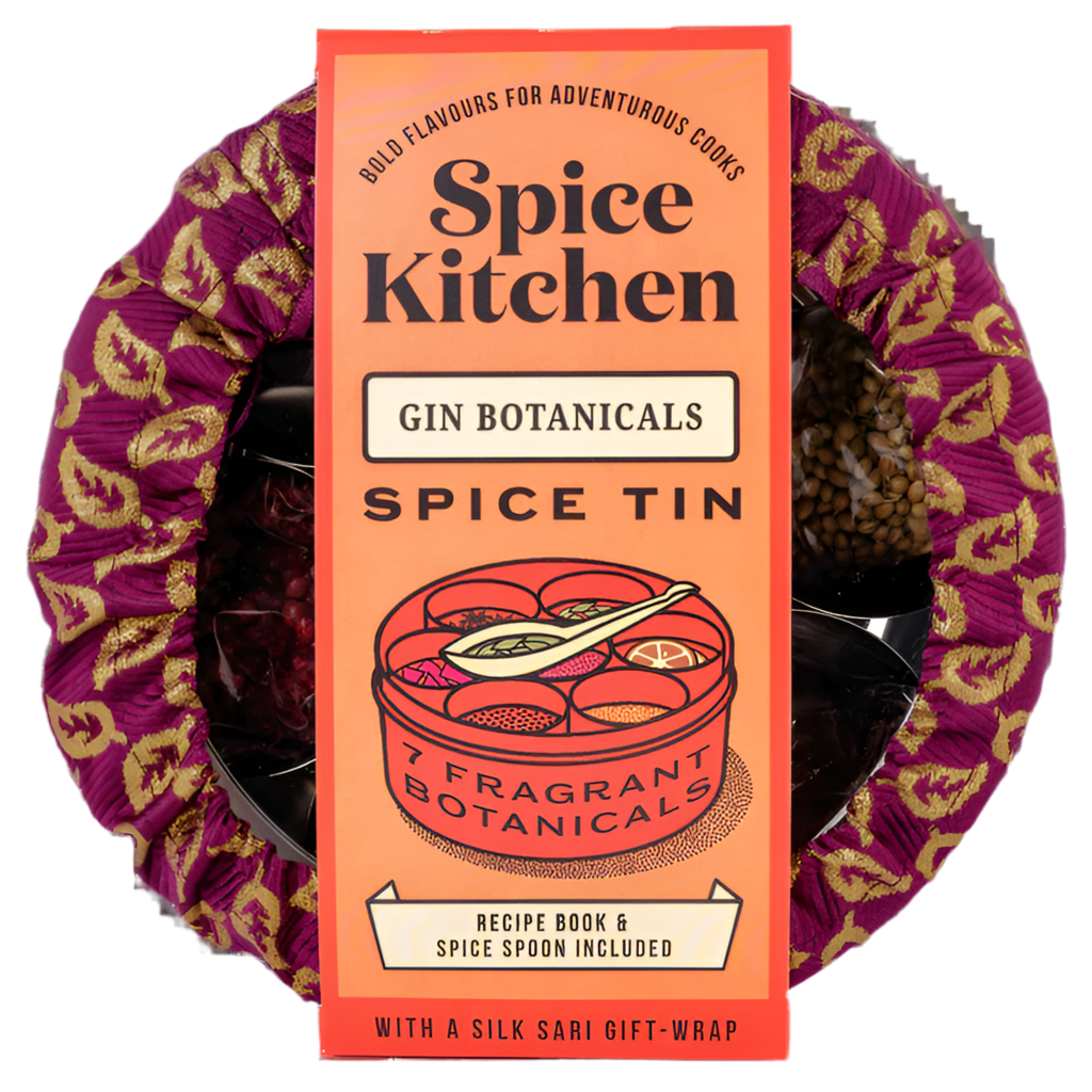 Spice Kitchen Gin Botanicals Tin with 7 Botanicals, Silk Sari Gift Wrap