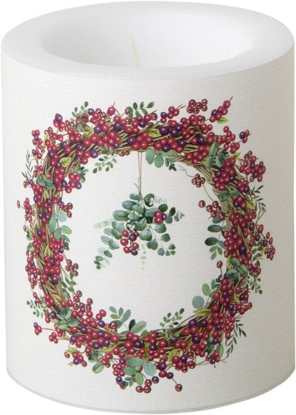 BERRY WREATH Cream Lantern Candle