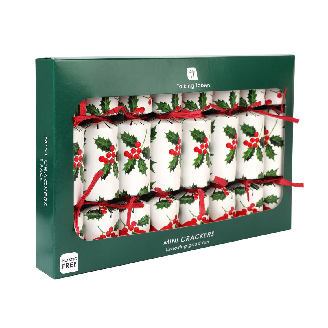 Talking Tables Botanical Holly White Mini Christmas Crackers - 8 Pack