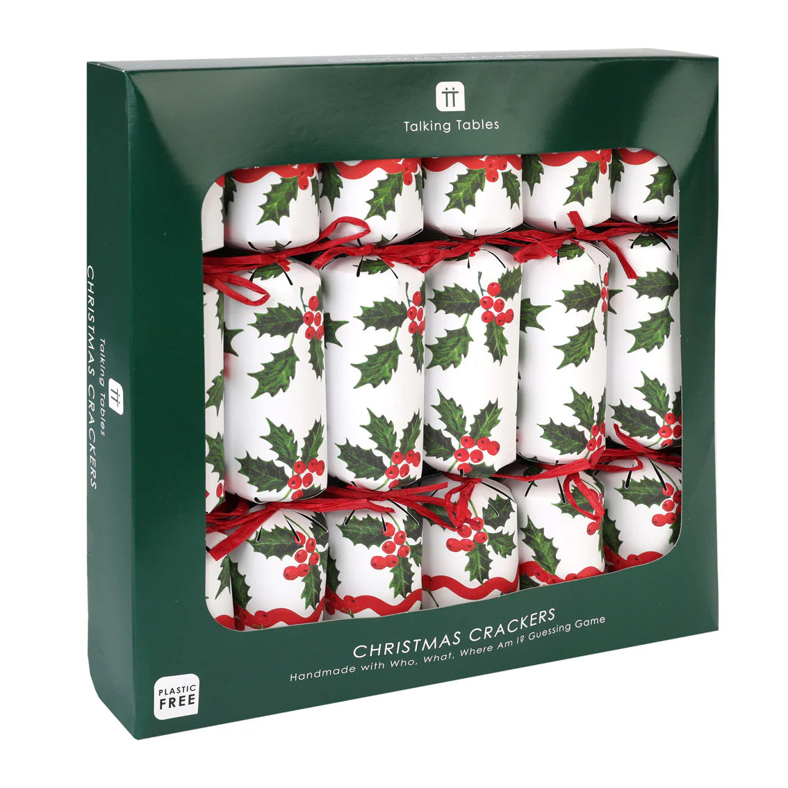 Talking Tables Holly White Christmas Crackers - 6 Pack