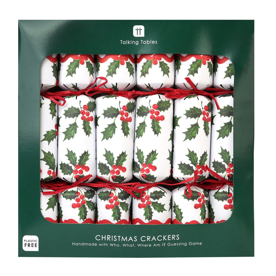 Talking Tables Holly White Christmas Crackers - 6 Pack