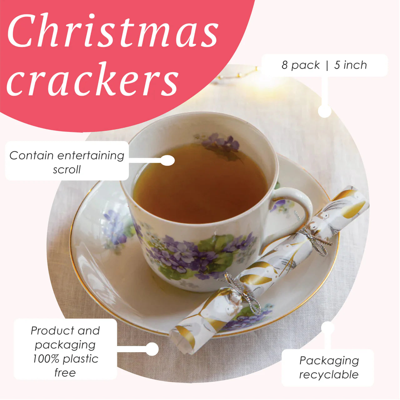 Talking Tables Botanical Mistletoe Christmas Saucer Crackers