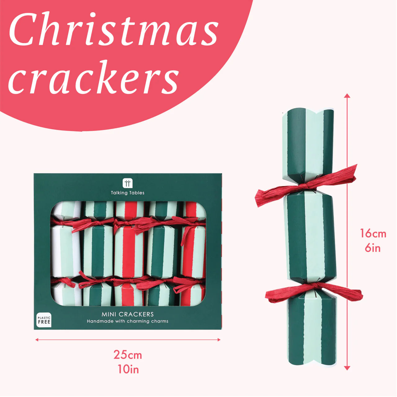 Talking Tables Striped Christmas Mini Crackers – 6 Pack With Cheerful Charms