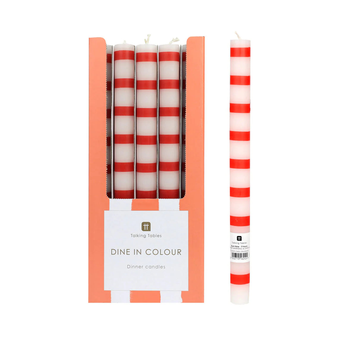 Talking Tables Red & White Stripe Straight Dinner Candles