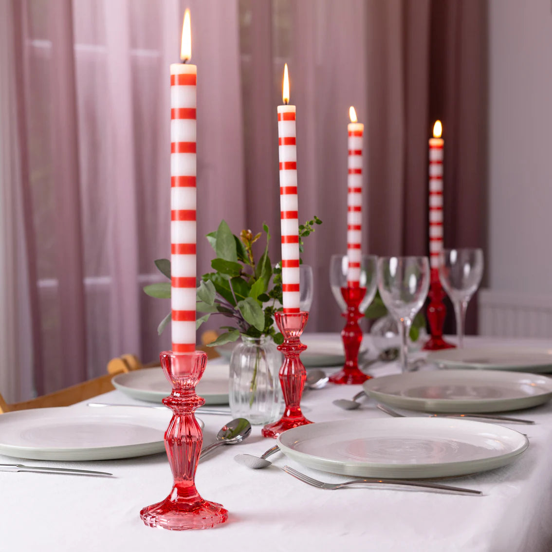 Talking Tables Red & White Stripe Straight Dinner Candles