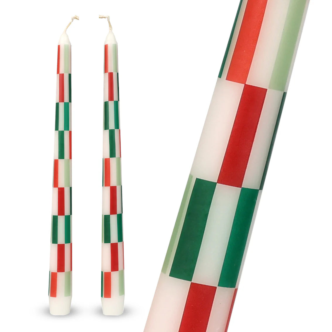 Talking Tables Red & Green Check Dinner Candles - 2 Pack