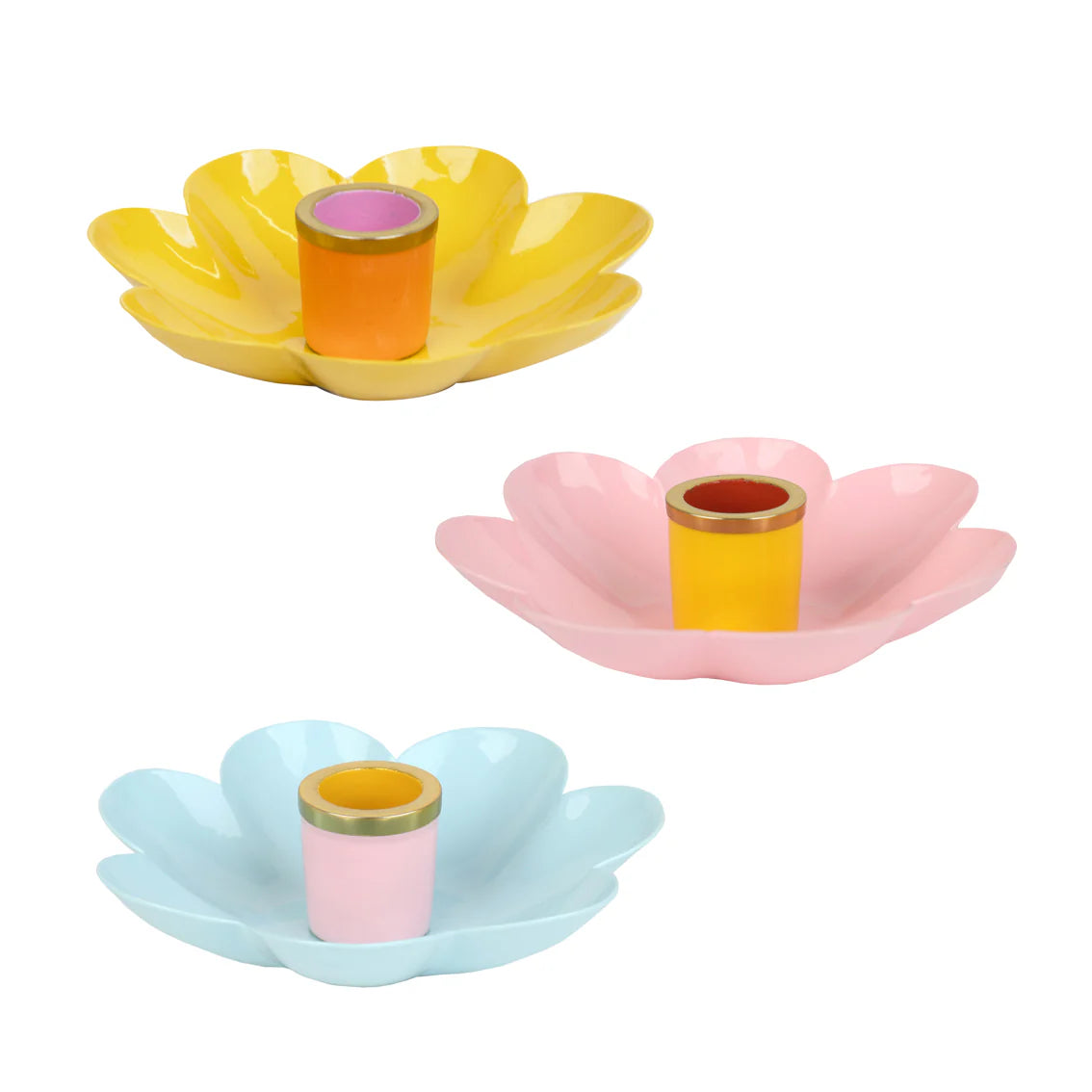 Talking Tables Coloured Enamel Flower Shaped Candle Holders, Available in 3 Colours