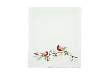 Walton & Co Embroidered Robin Runner White
