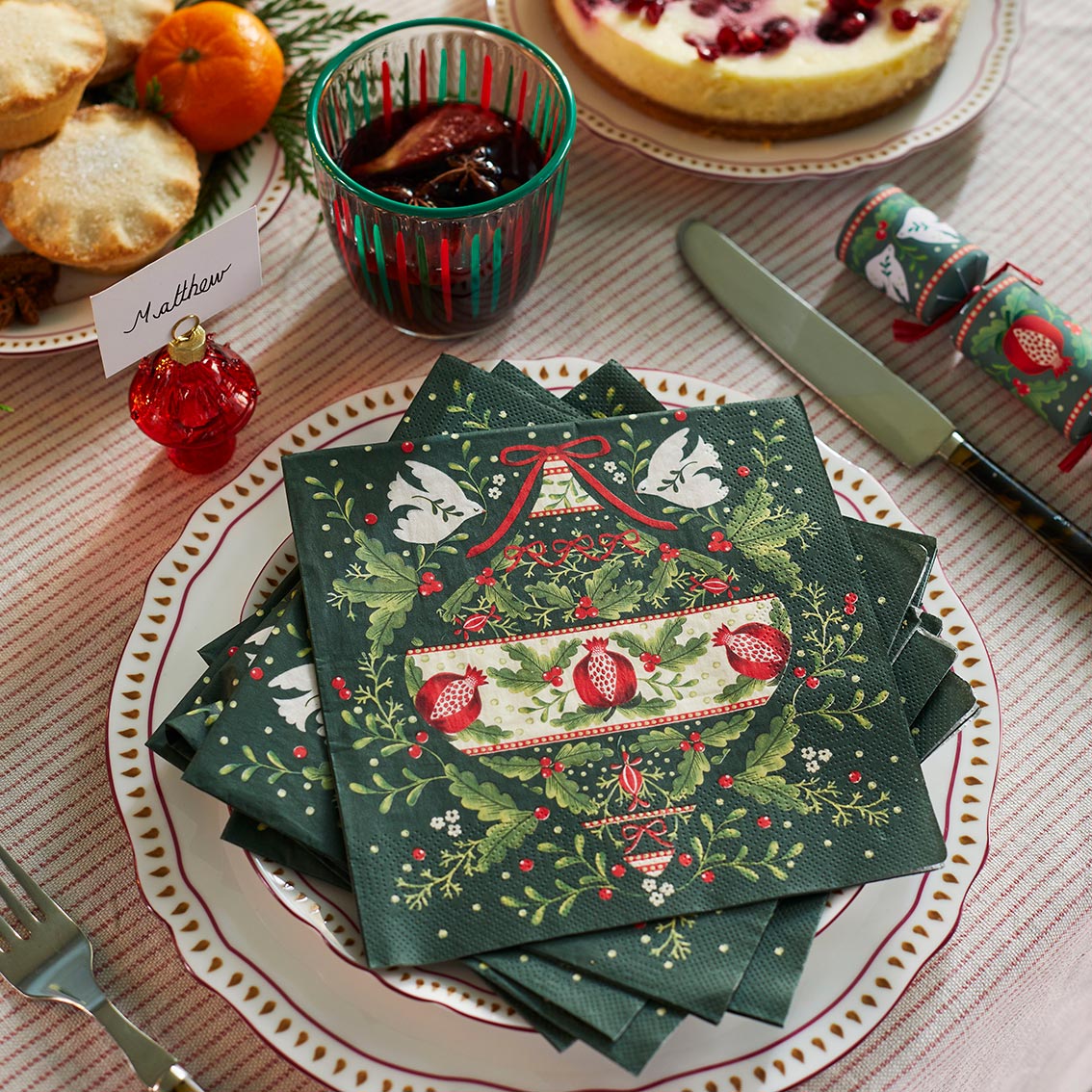 Talking Tables Folklore Green Christmas Paper Napkins - 20 Pack