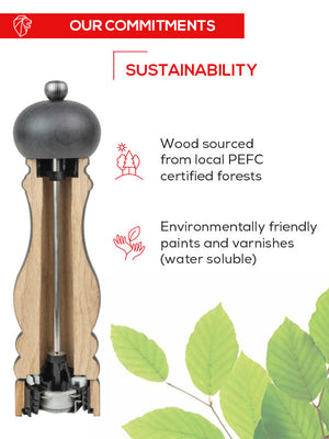 Peugeot Fidji Manual Wooden and Stainless Steel Pepper Mill, Graphite 15 cm - 6"