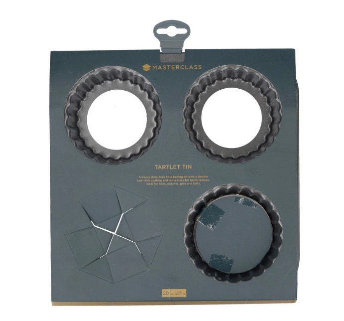 MasterClass Non-Stick Four Hole Loose Base Fluted Mini Tartlet Pan