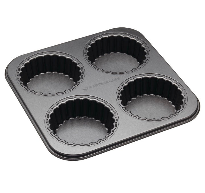 MasterClass Non-Stick Four Hole Loose Base Fluted Mini Tartlet Pan