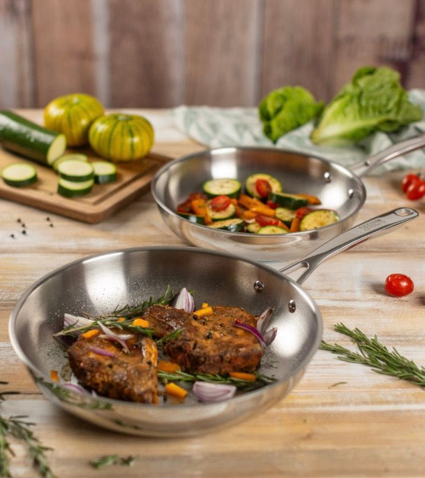 Kuhn Rikon Allround Uncoated Stainless Steel Frying Pan Set (24cm & 28cm).