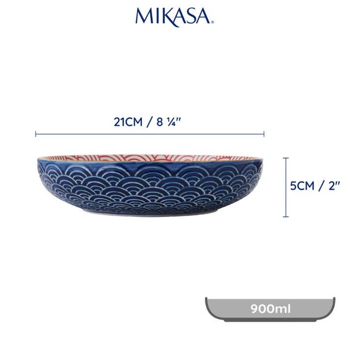 Mikasa Red and Blue Arc Stoneware Bowl, 900ml, 21 x 5cm
