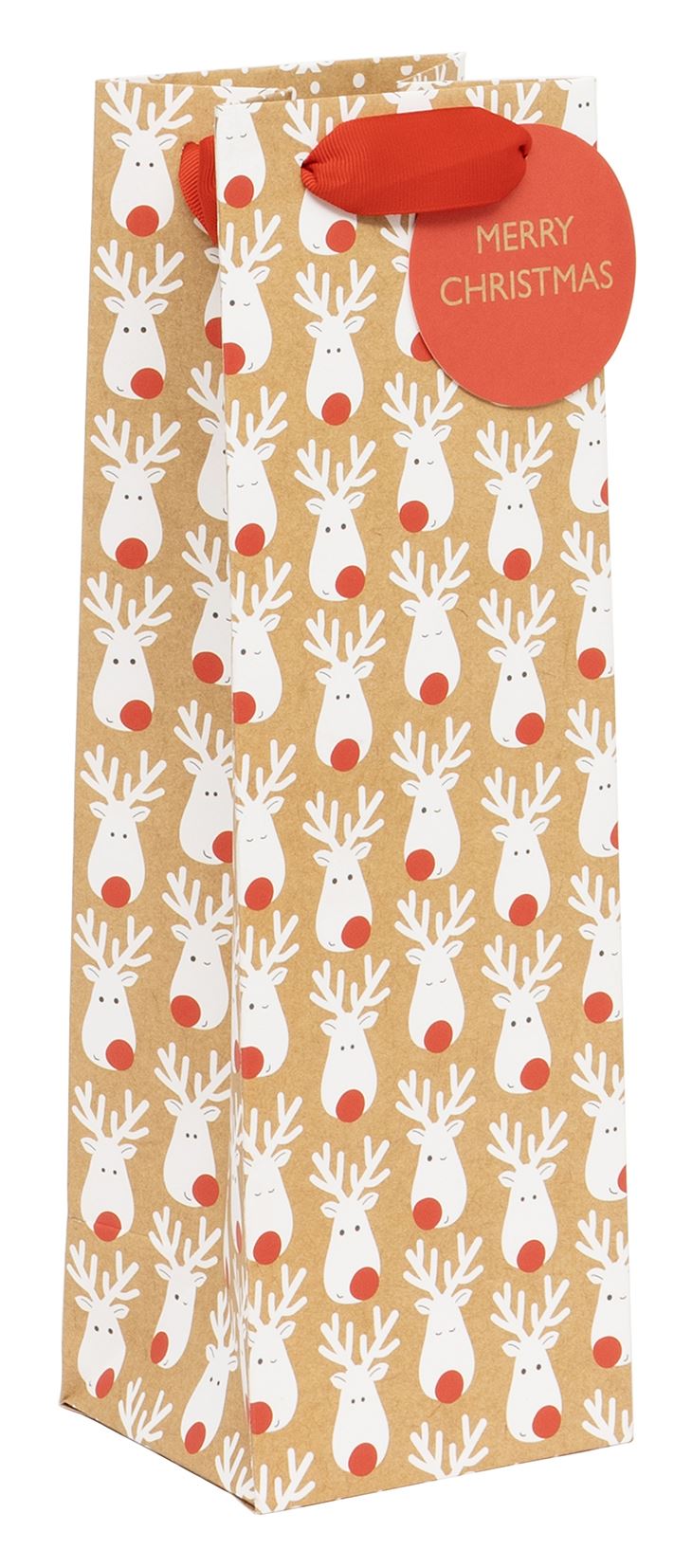 Glick Reindeer Kraft Christmas Bottle Gift Bag