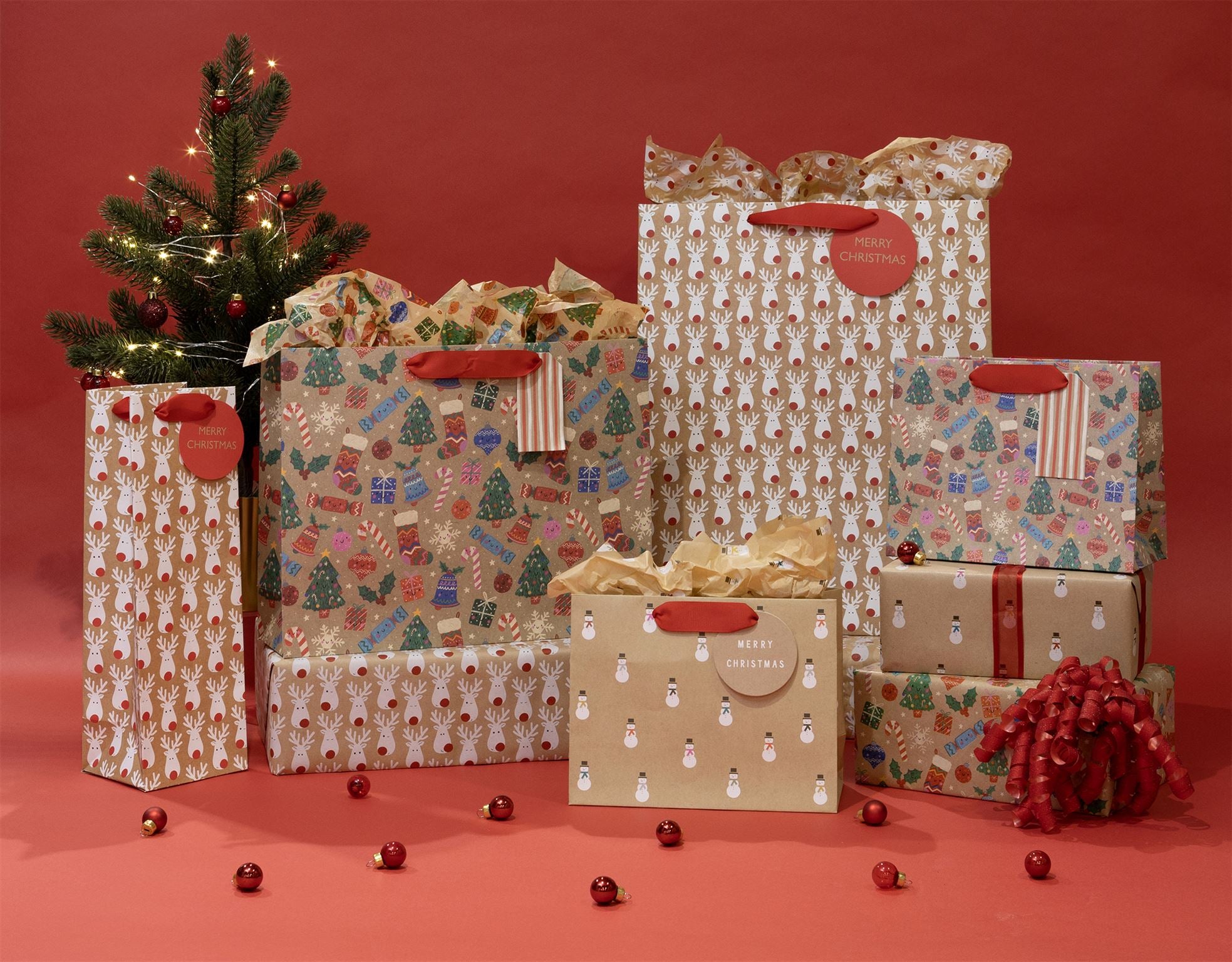 Glick Reindeer Kraft Christmas Bottle Gift Bag