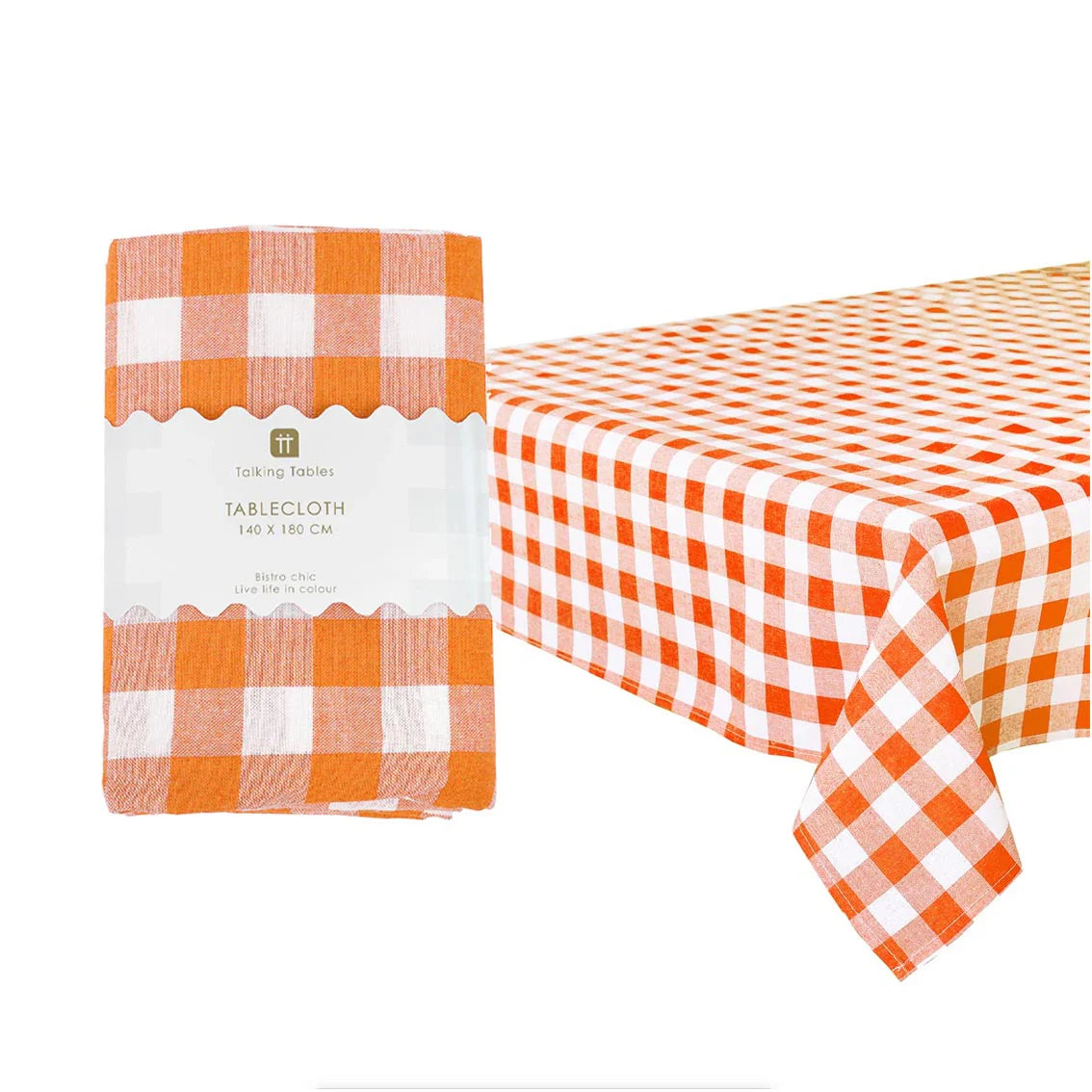 Talking Tables New Orange & White Fabric Gingham Tablecloth