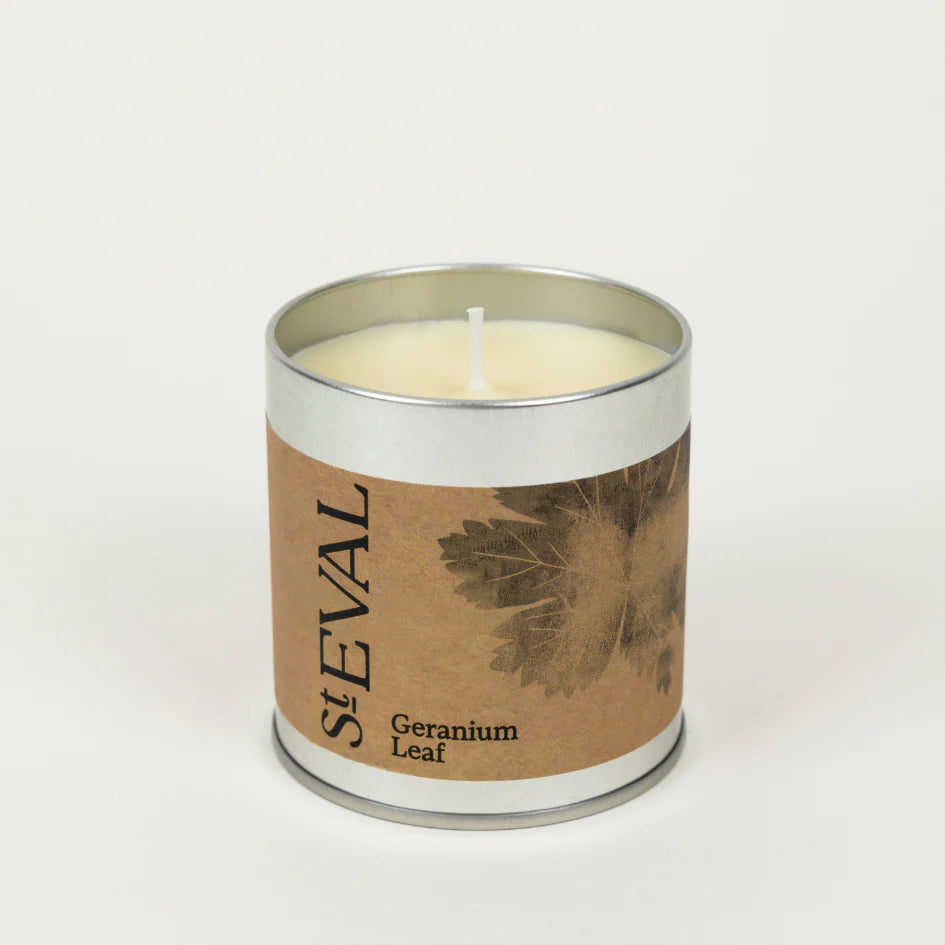 St Eval Geranium Leaf, Scented Tin Candle
