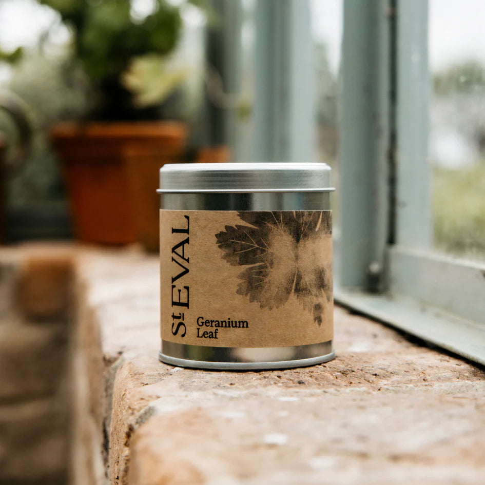 St Eval Geranium Leaf, Scented Tin Candle