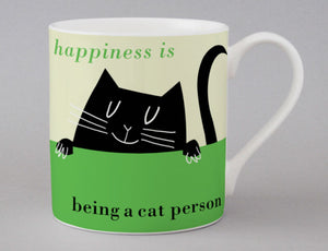Repeat Repeat Happiness Peeping Cat Bone China Mug Green