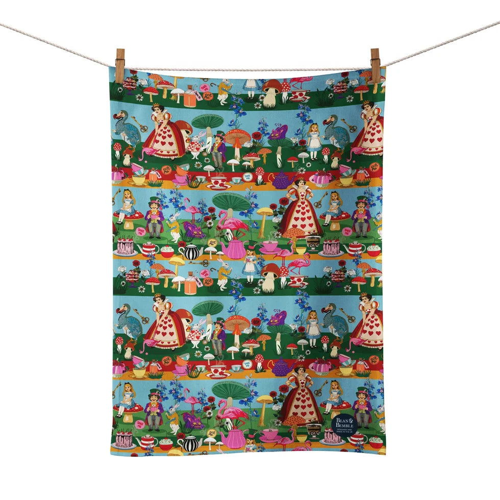Bean & Bemble New Alice in Wonderland Tea Party Organic Cotton Tea Towel