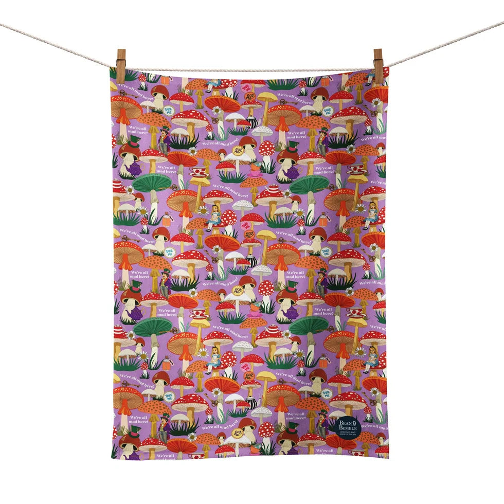 Bean & Bemble New Mad Mushrooms Alice in Wonderland Organic Cotton Tea Towel