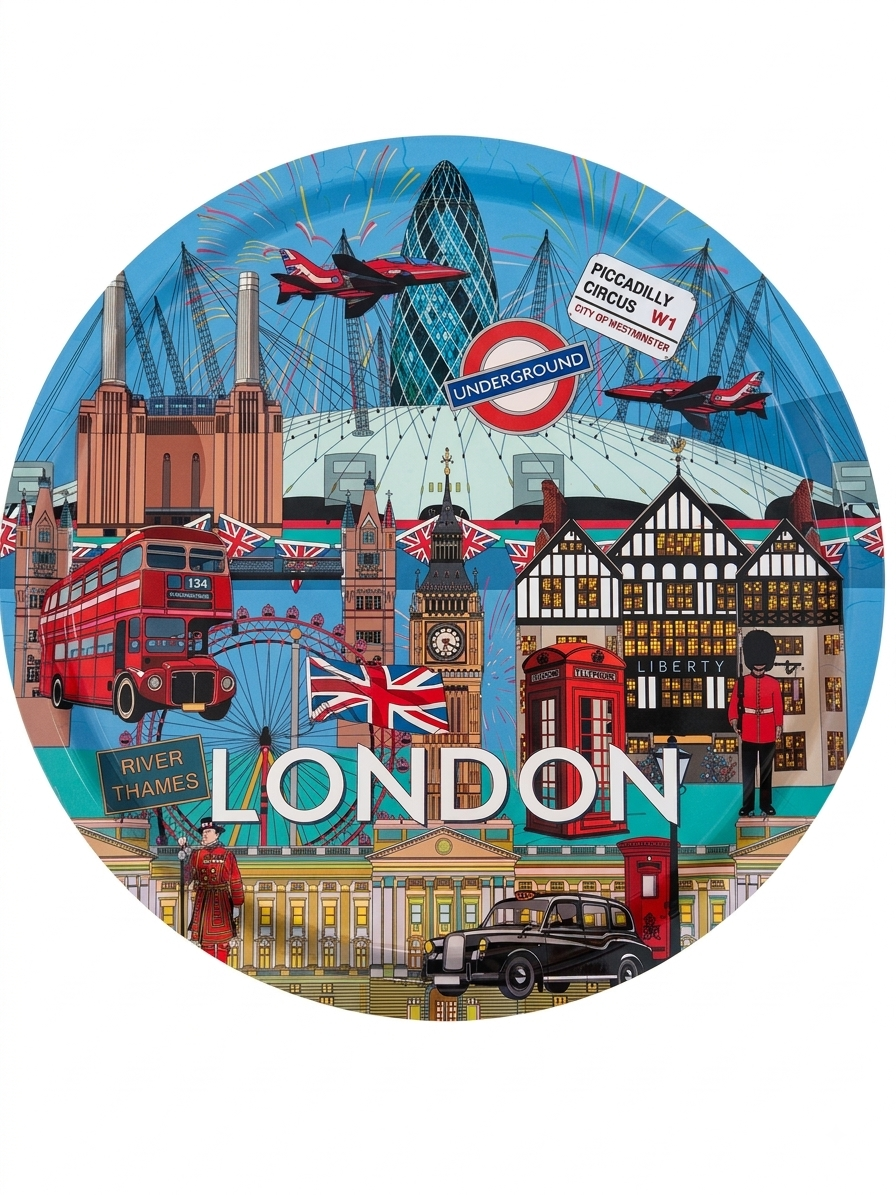 Bean & Bemble New Large Round Tray, Colourful London