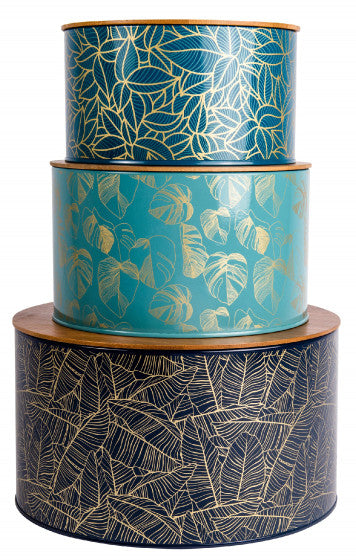 Navigate Botanicals Trio of Nesting Tins with Bamboo Lids
