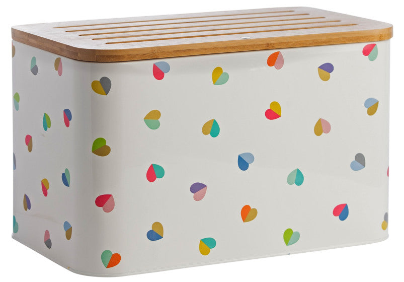 Beau & Elliot Confetti Bread Bin 15L bamboo lid with integrated handle and chopping board on reverse of lid