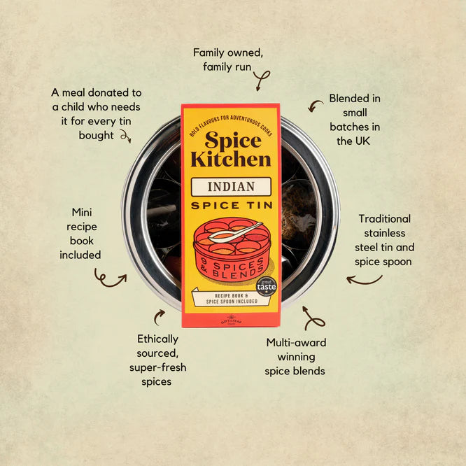 Spice Kitchen Indian Spice Tin 9 Spices & Blends, Silk Sari Gift Wrap