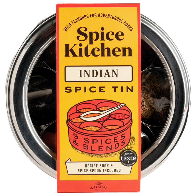 Spice Kitchen Indian Spice Tin 9 Spices & Blends, Silk Sari Gift Wrap