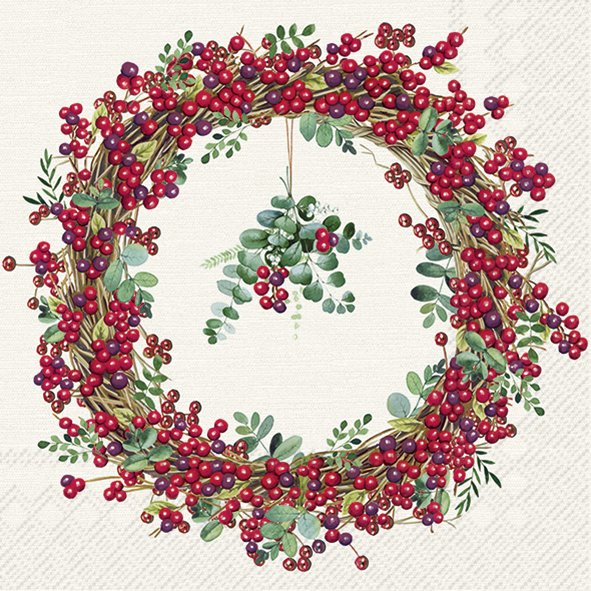 BERRY WREATH Cream Lunch Napkin 33 x 33cm