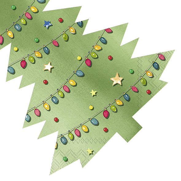 IHR Christmas Tree Lights Green Napkins