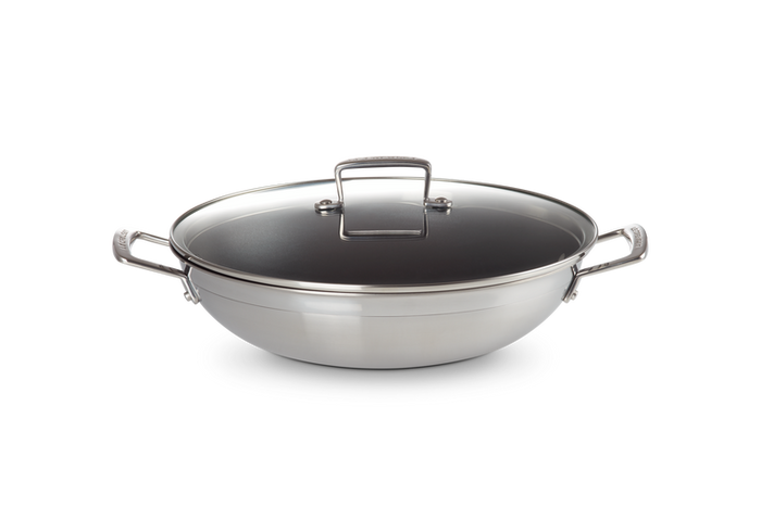 Le Creuset 3ply Stainless Steel Non-Stick Wok with Glass Lid, 30 CM / 4.3L