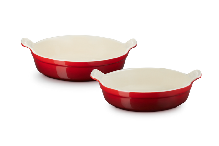Le Creuset Stoneware Set of 2 Heritage Round Baking Dishes 20cm/24cm Cerise