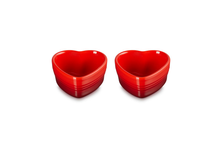 Le Creuset Stoneware Set of 2 Heart Ramekins Cerise