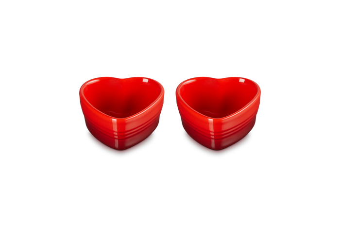 Le Creuset Stoneware Set of 2 Heart Ramekins Cerise