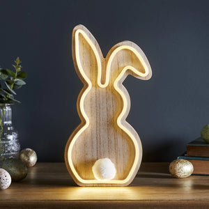 Wooden Bunny Neon Light