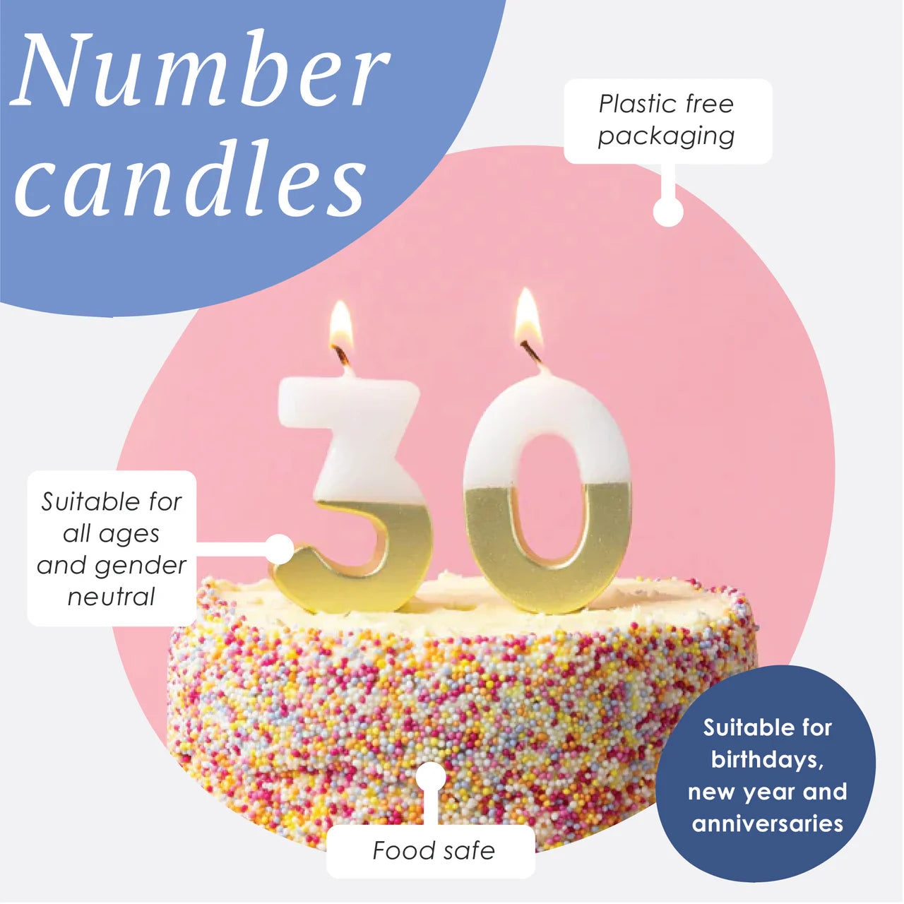 Talking Tables White & Gold Milestone Birthday Number Candles