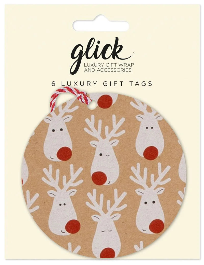 Glick Reindeer Kraft Xmas Gift Tags Pk of 18