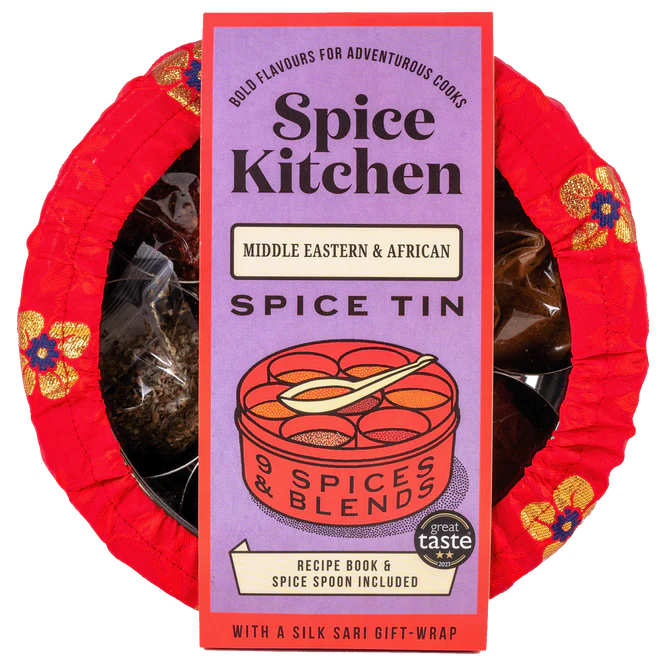 Spice Kitchen Middle Eastern & African Tin With 9 Spices, Silk Sari Gift Wrap