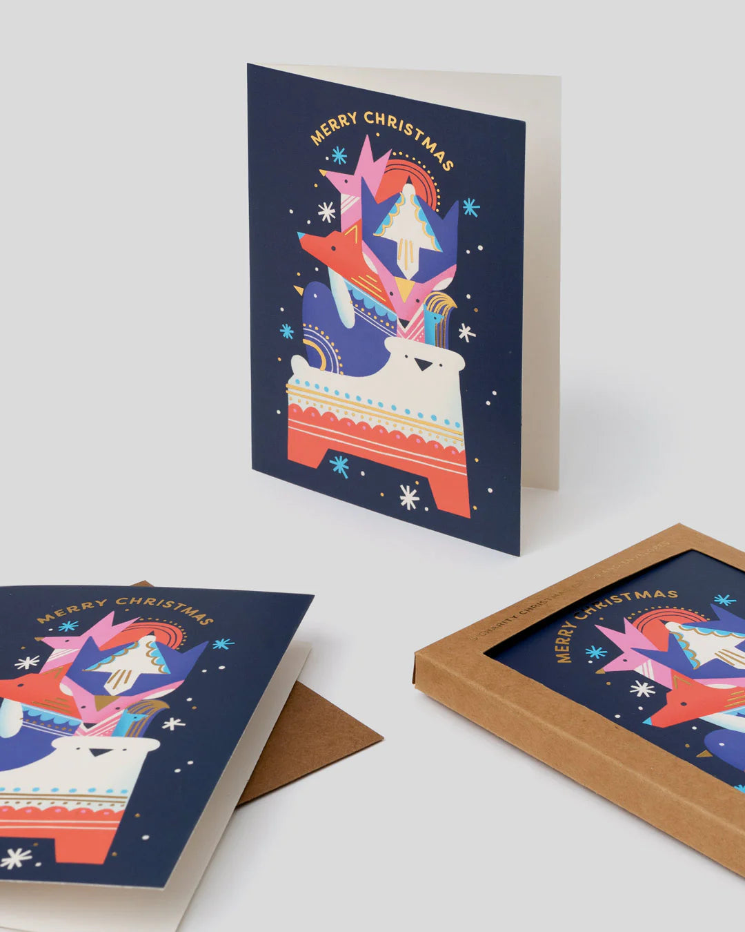 Oh Deer Ohh Deer Folk Animal Stack Christmas Card Set - Pack of 6