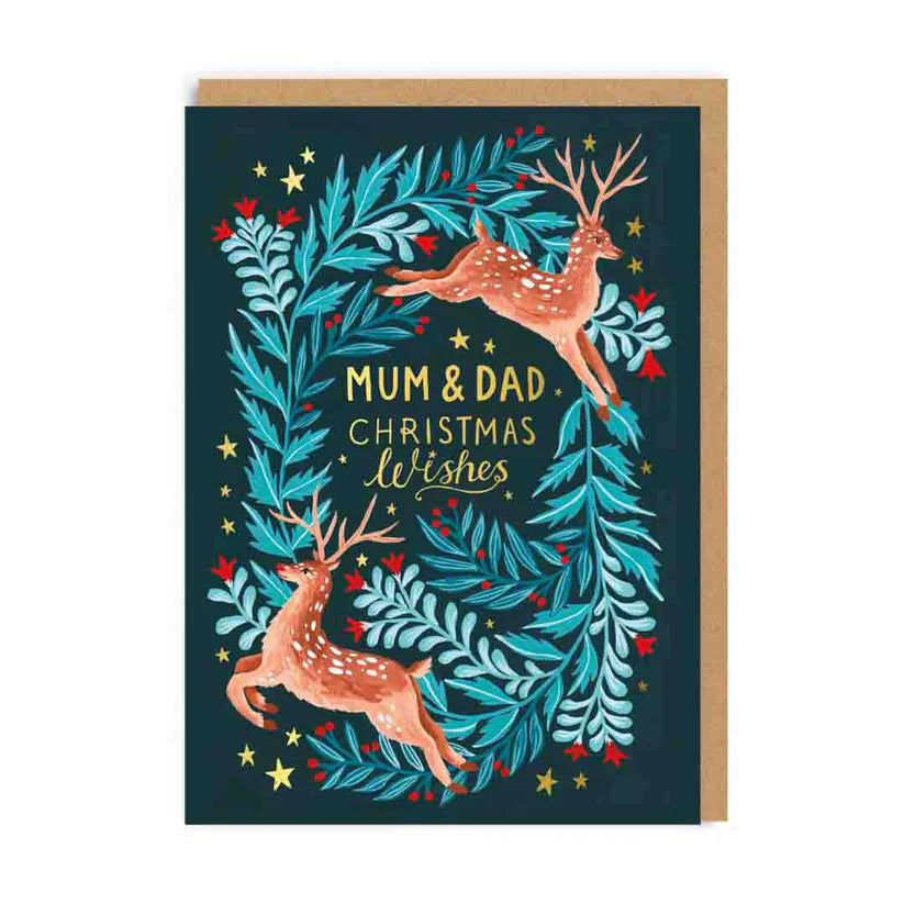 Oh Deer Mum and Dad Christmas Wishes Greeting Card