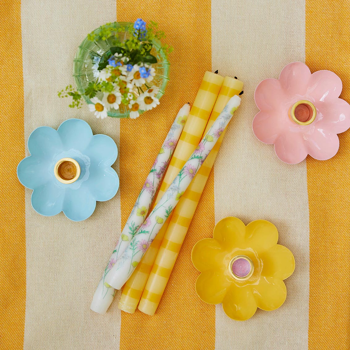 Talking Tables Coloured Enamel Flower Shaped Candle Holders, Available in 3 Colours