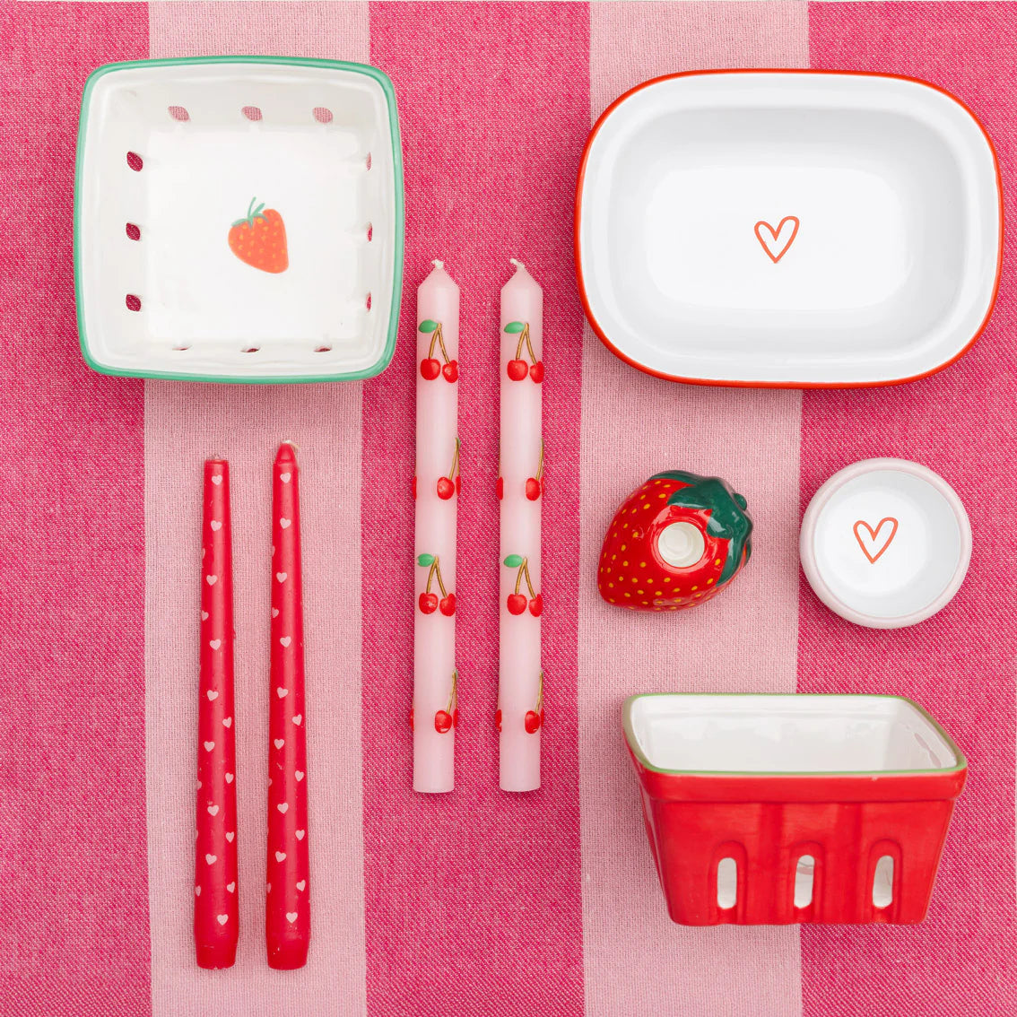 Pink Stripe Cotton XL Tablecloth - 160cm x 250cm Valentines