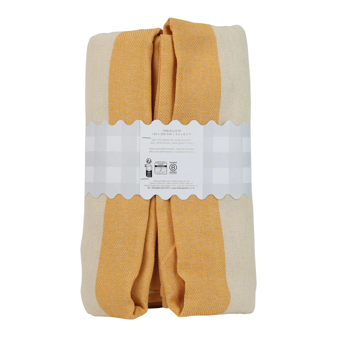 Talking Tables Yellow Stripe Cotton XL Tablecloth - 160cm x 250cm Spring