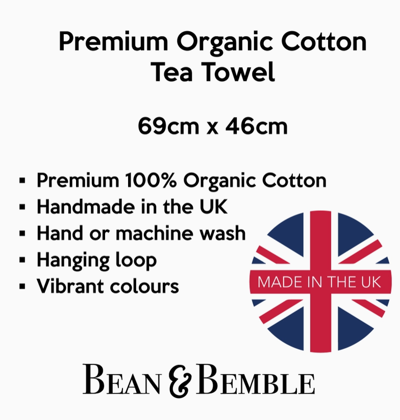Bean & Bemble Tea Towel - Uk Made - Summer Poppies Floral - Organic Cotton
