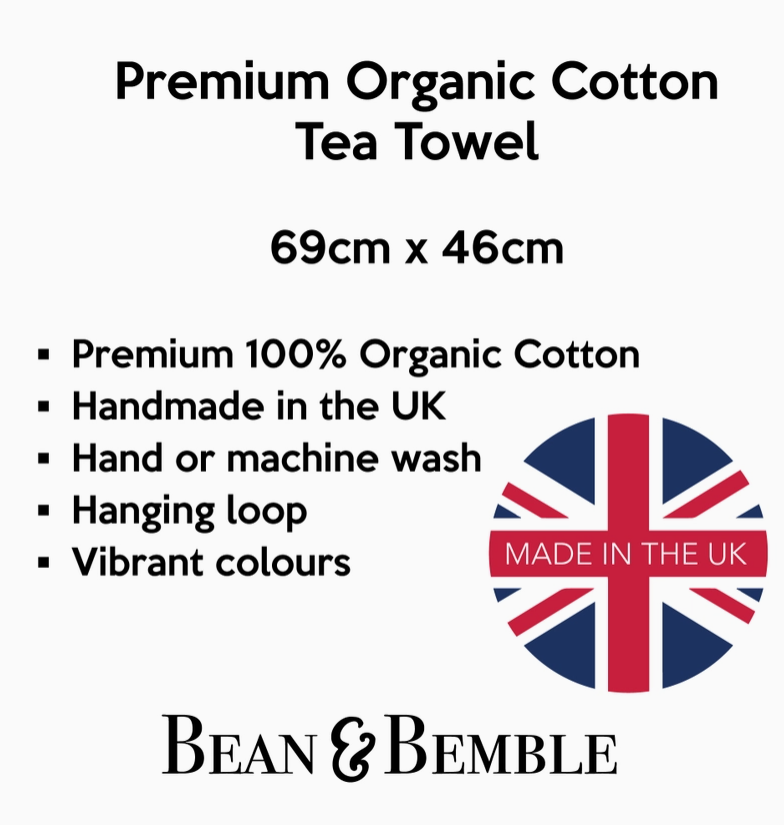 Bean & Bemble Tea Towel - Uk Made - Leopard Cheetah Cat - Organic Cotton