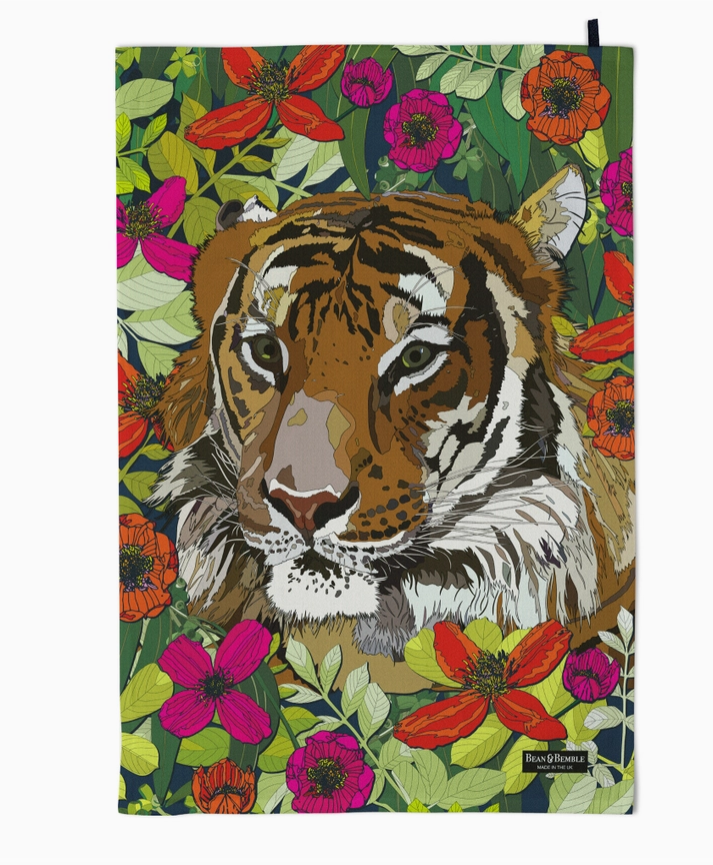 Bean & Bemble Tea Towel - Uk Made - Big Cat Tiger - Organic Cotton