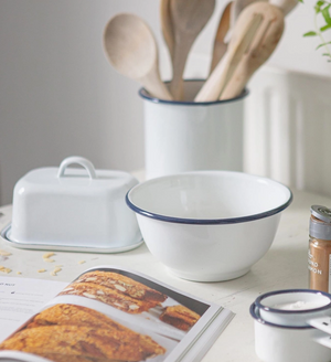 White Enamel Butter Dish 18.5cm X 10cm By Argon Tableware